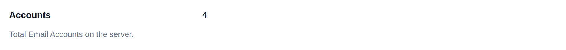 Accounts section with the total number of email accounts on the server