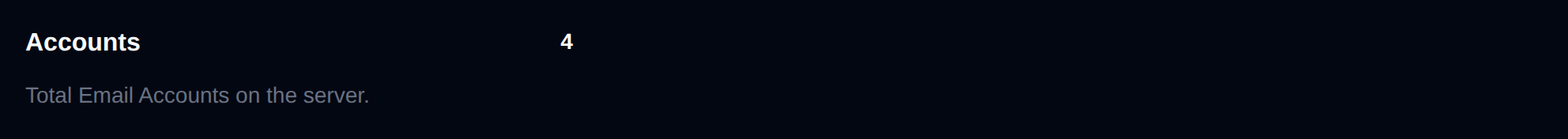 Accounts section with the total number of email accounts on the server