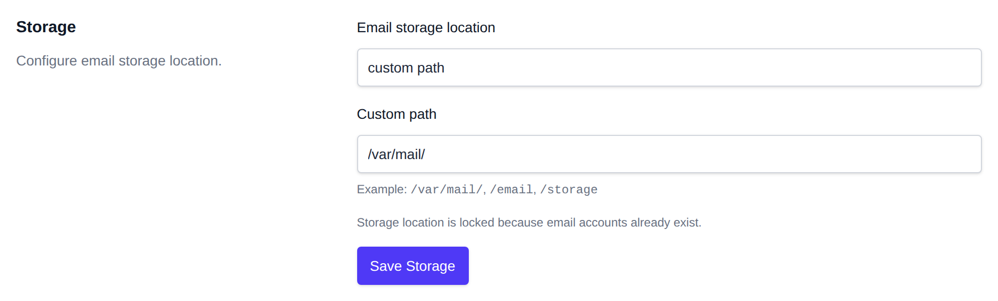 Storage section with the email storage location