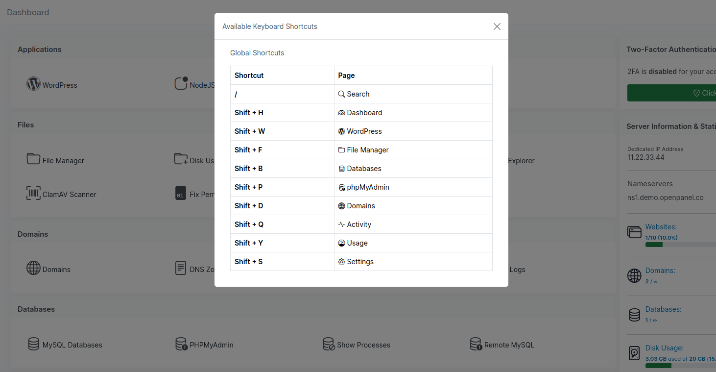 keyboard shortcuts