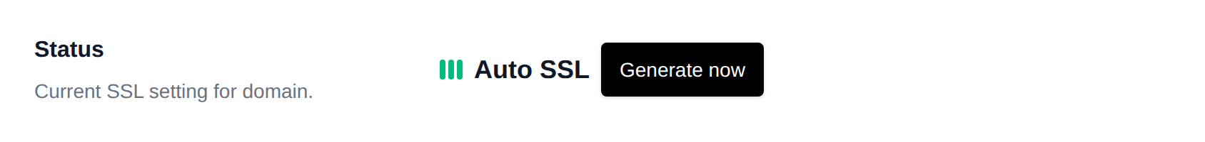 SSL Status row showing Auto SSL with the Generate now button