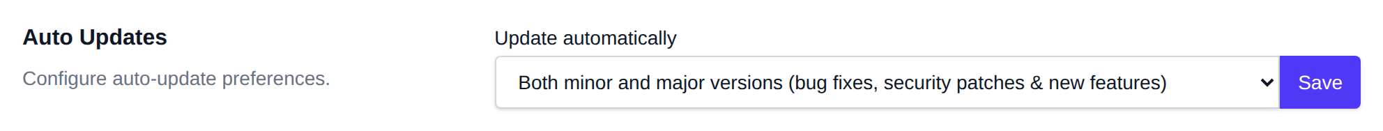 Auto Updates section with the update preference dropdown