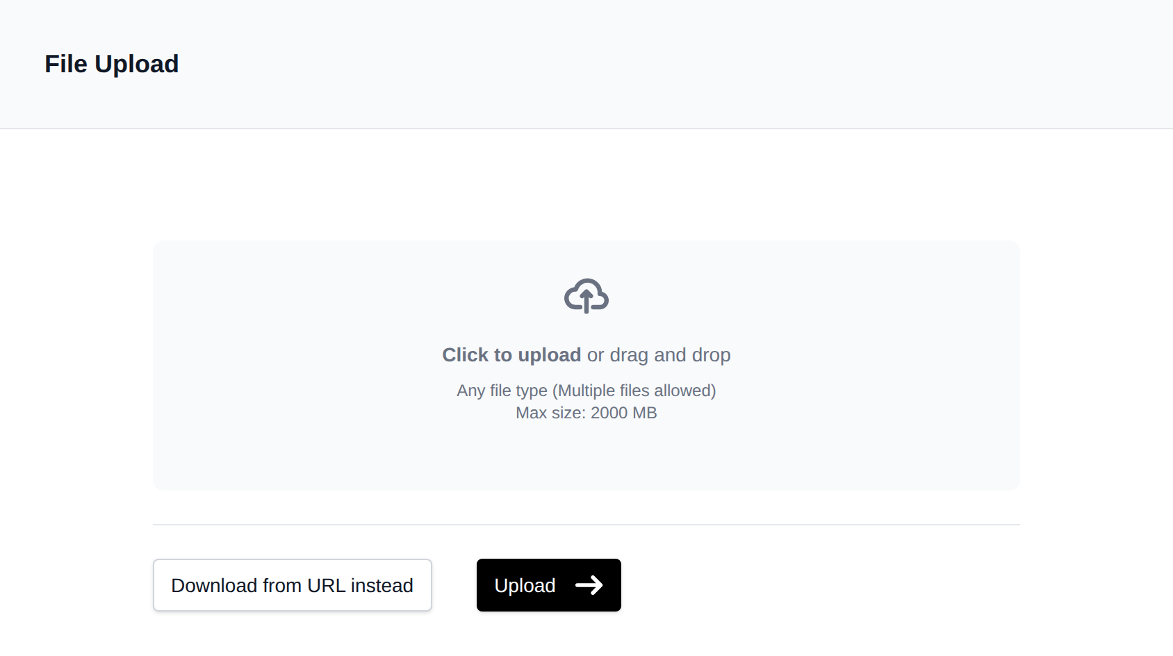 File Upload page with the drag and drop area and the Upload button