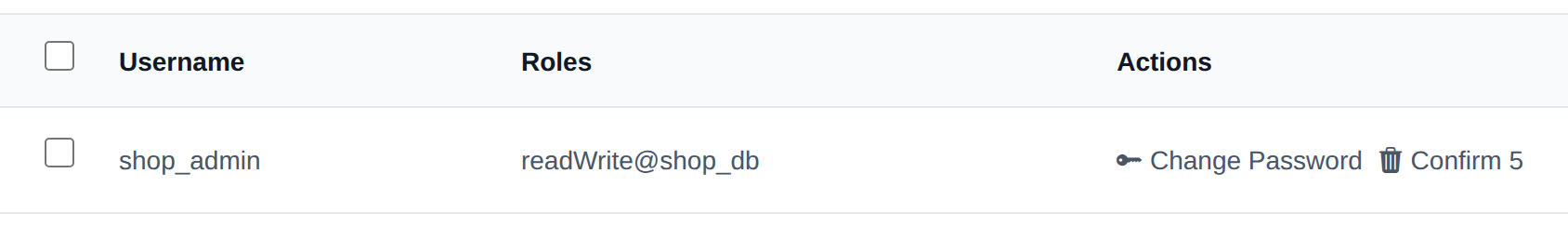 Delete button of a MongoDB user turned into a Confirm button with a countdown after the first click