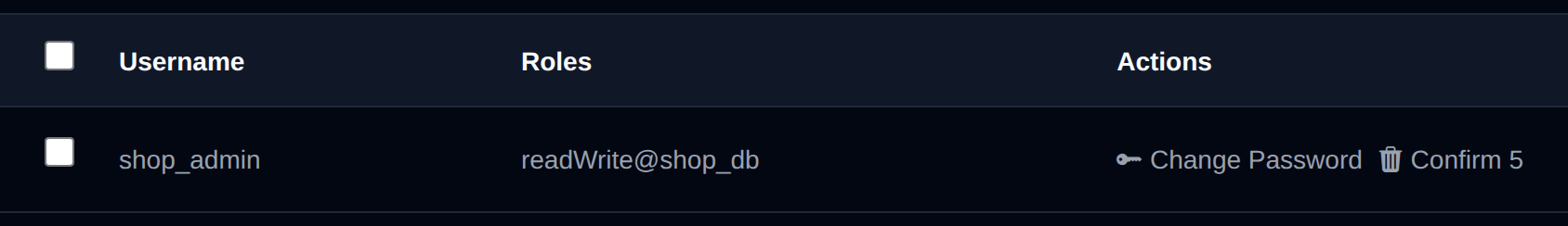Delete button of a MongoDB user turned into a Confirm button with a countdown after the first click