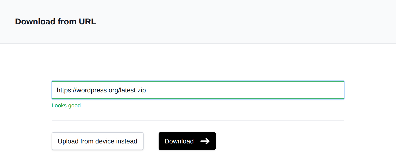 Download from URL page with the URL field and the Download button