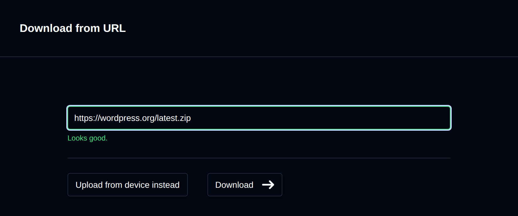 Download from URL page with the URL field and the Download button