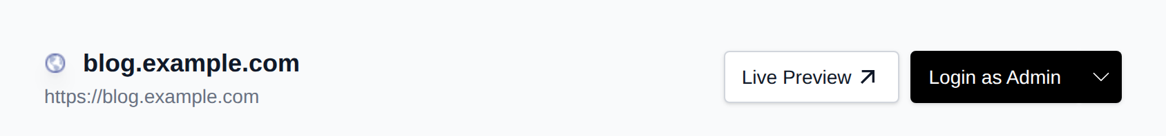 Site header with the Live Preview and Login as Admin buttons