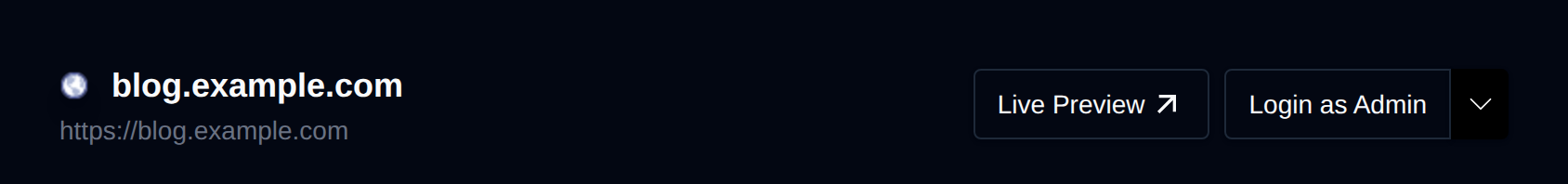 Site header with the Live Preview and Login as Admin buttons
