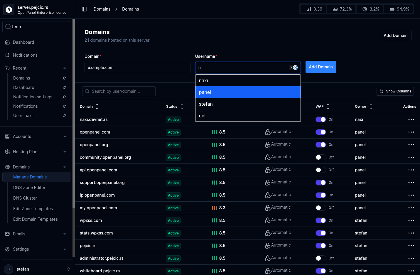 openadmin domains add