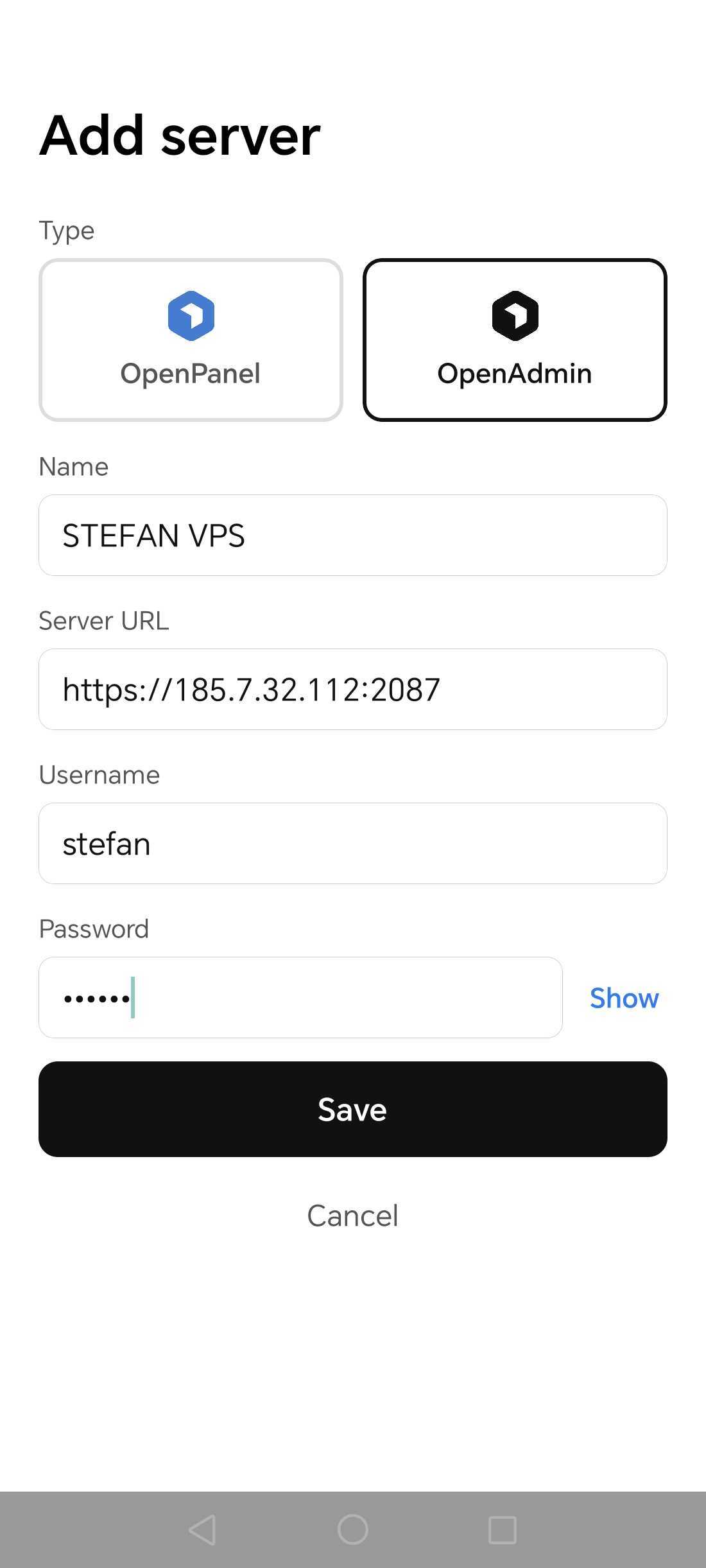OpenPanel mobile app screenshot