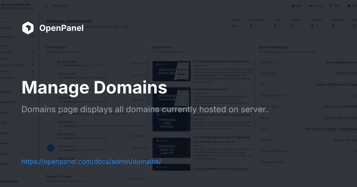 Manage Domains | OpenPanel