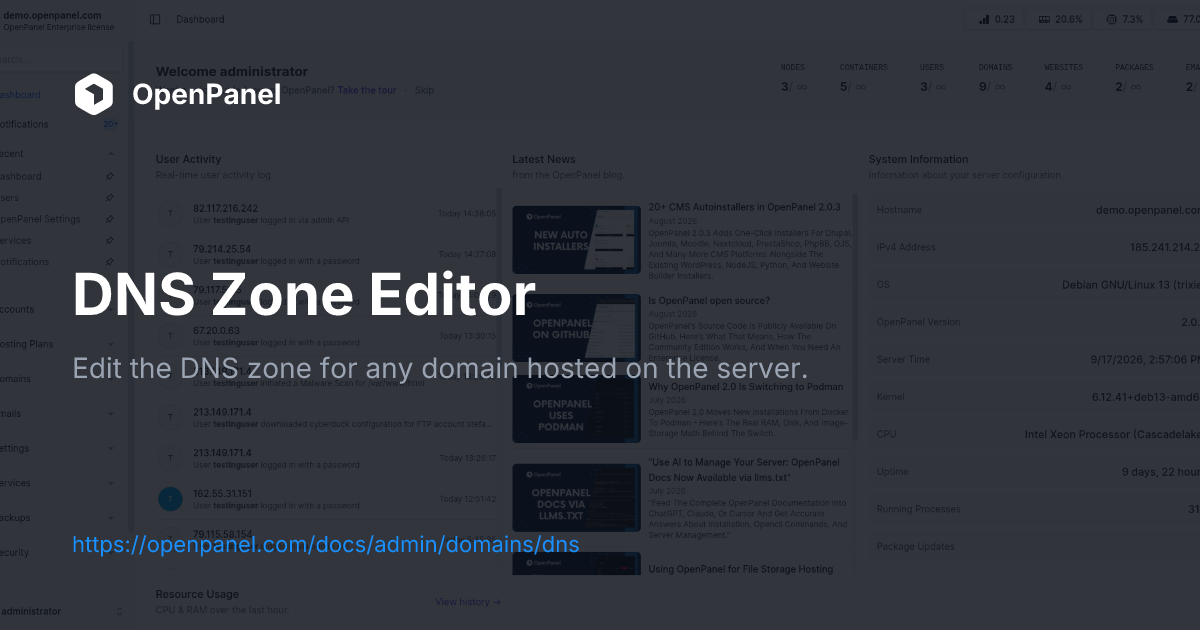 DNS Zone Editor | OpenPanel