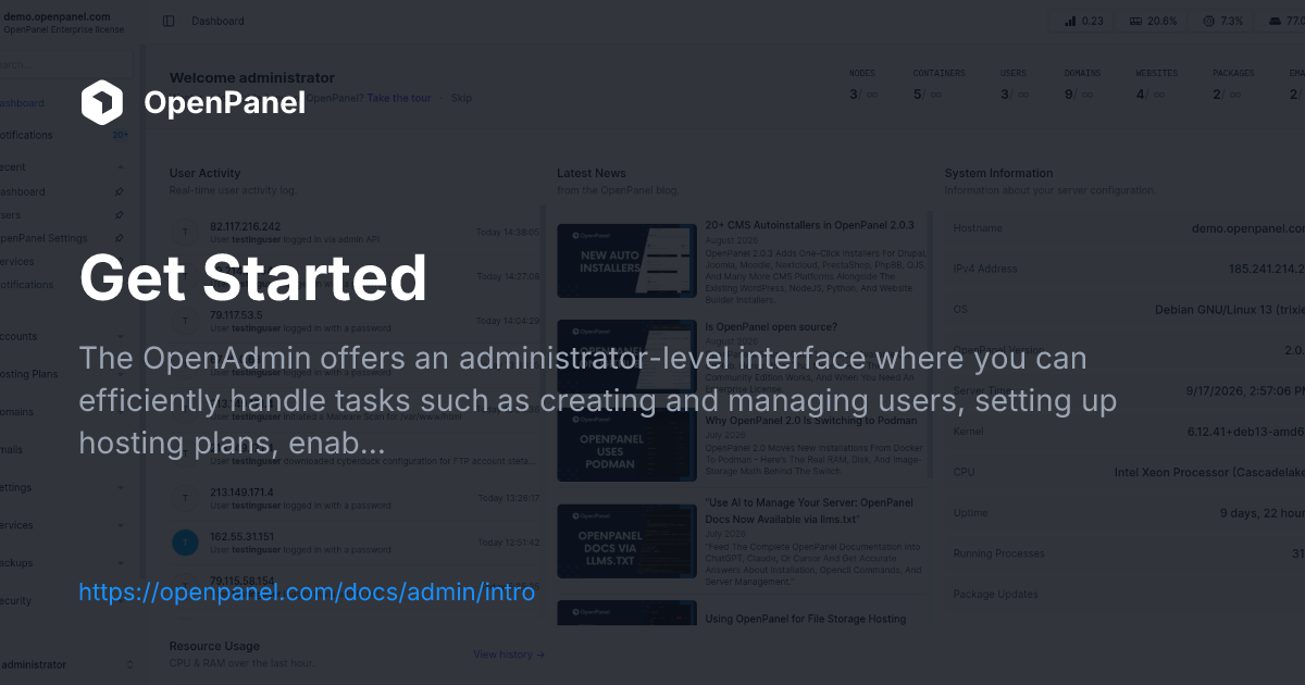 Get Started with OpenAdmin | OpenPanel