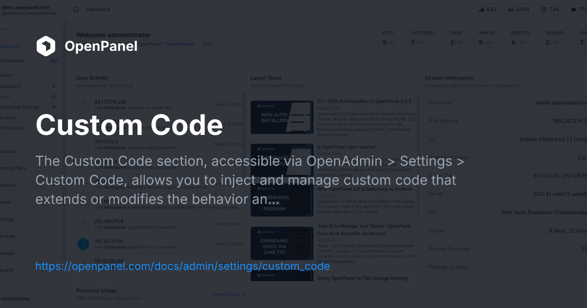 Custom Code | OpenPanel