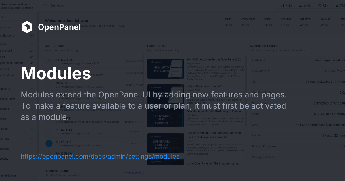 Modules | OpenPanel