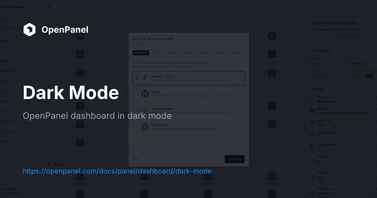 Dark Mode | OpenPanel
