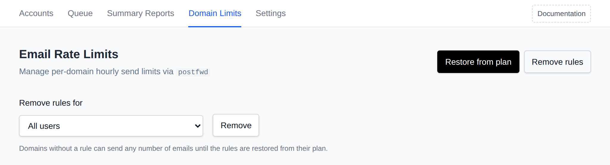 Remove rules section with All users or one user and the Remove button